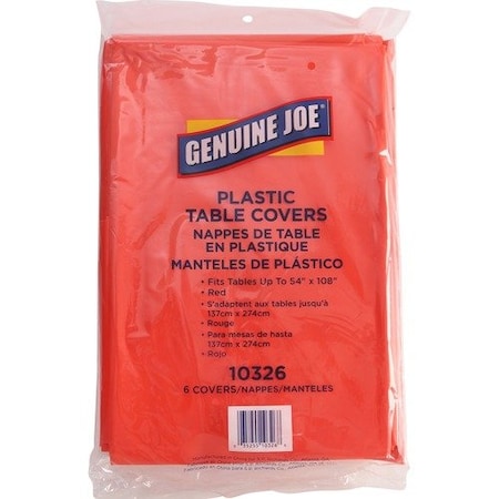 Genuine Joe TABLECOVER, PLASTC, 54X108, RD, 6PK GJO10326